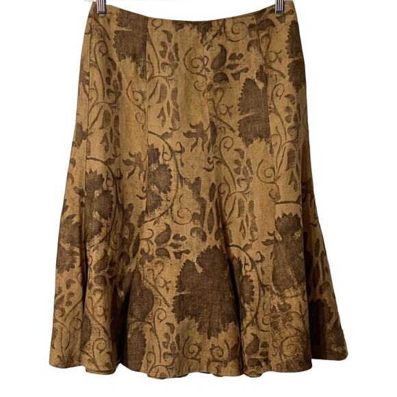 Lauren Ralph Lauren Skirt Womens Size 8P Linen Beige Paisley Back Zip Unlined - Picture 1 of 5
